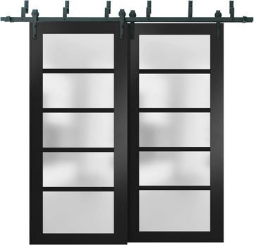 Quadro 4002 | Interior barn Bypass Sliding Doors with Frosted Glass, MDF, 56x84, Black, Modern Style