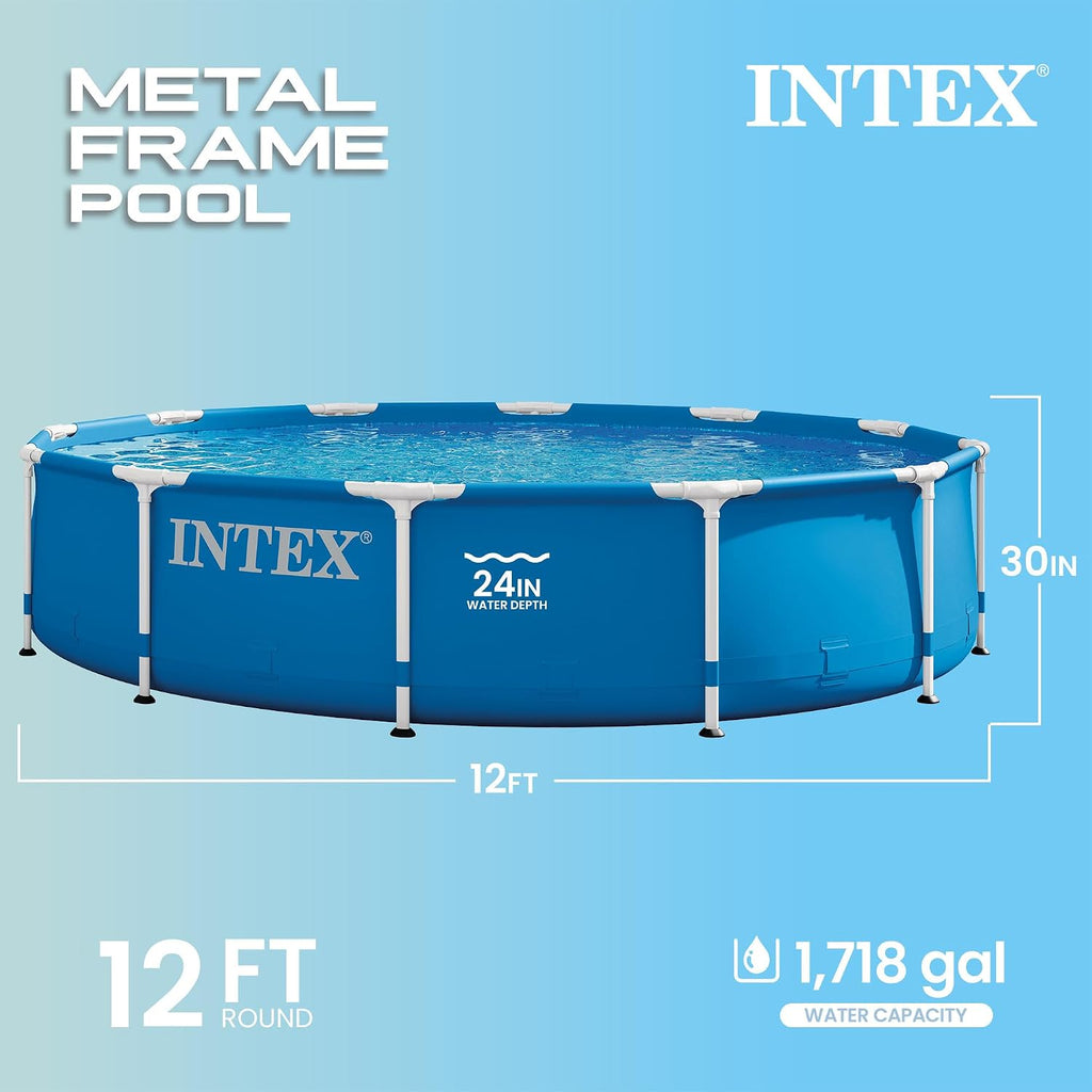 Metal Frame 12ft x 30in Round Above Ground Swimming Pool Set Bundle | 28211EH - 530 GPH Cartridge Filter Pump, Ladder