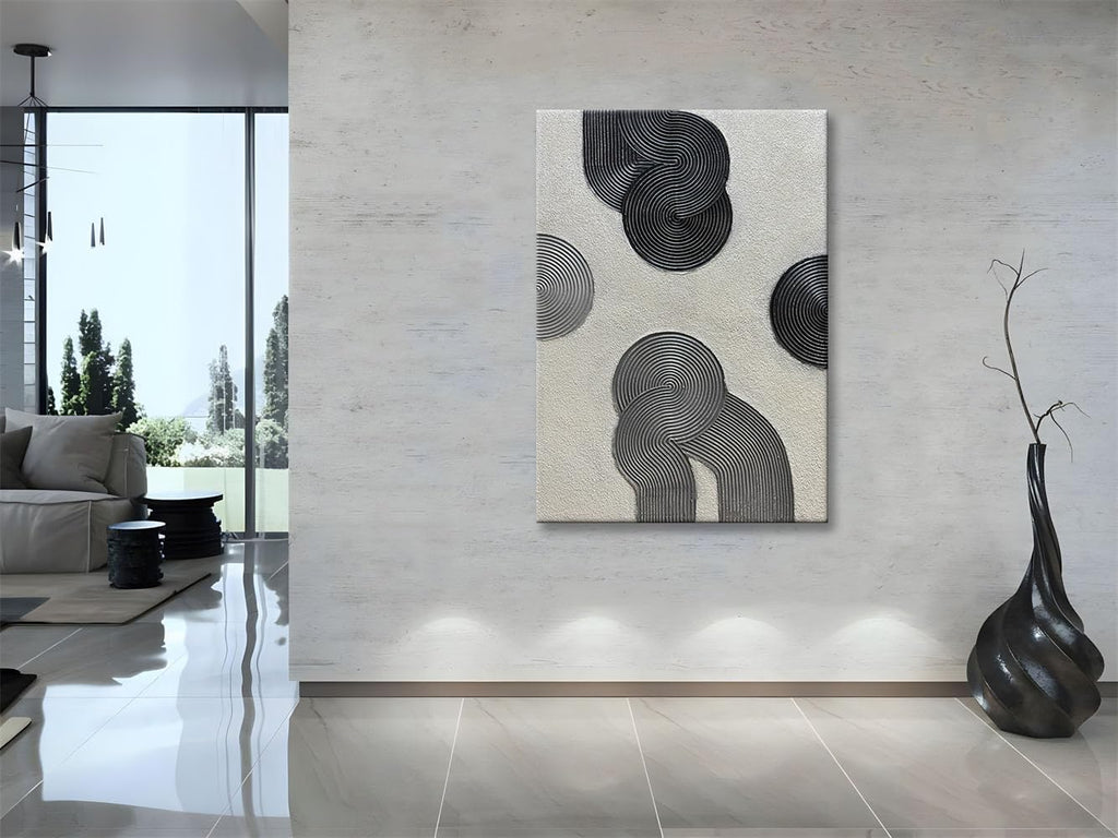 Grey and Black Abstract Textured Wall Art, Hand-Painted 3D Oil Paintings on Canvas Wall Art 40x28 inch Contemporary