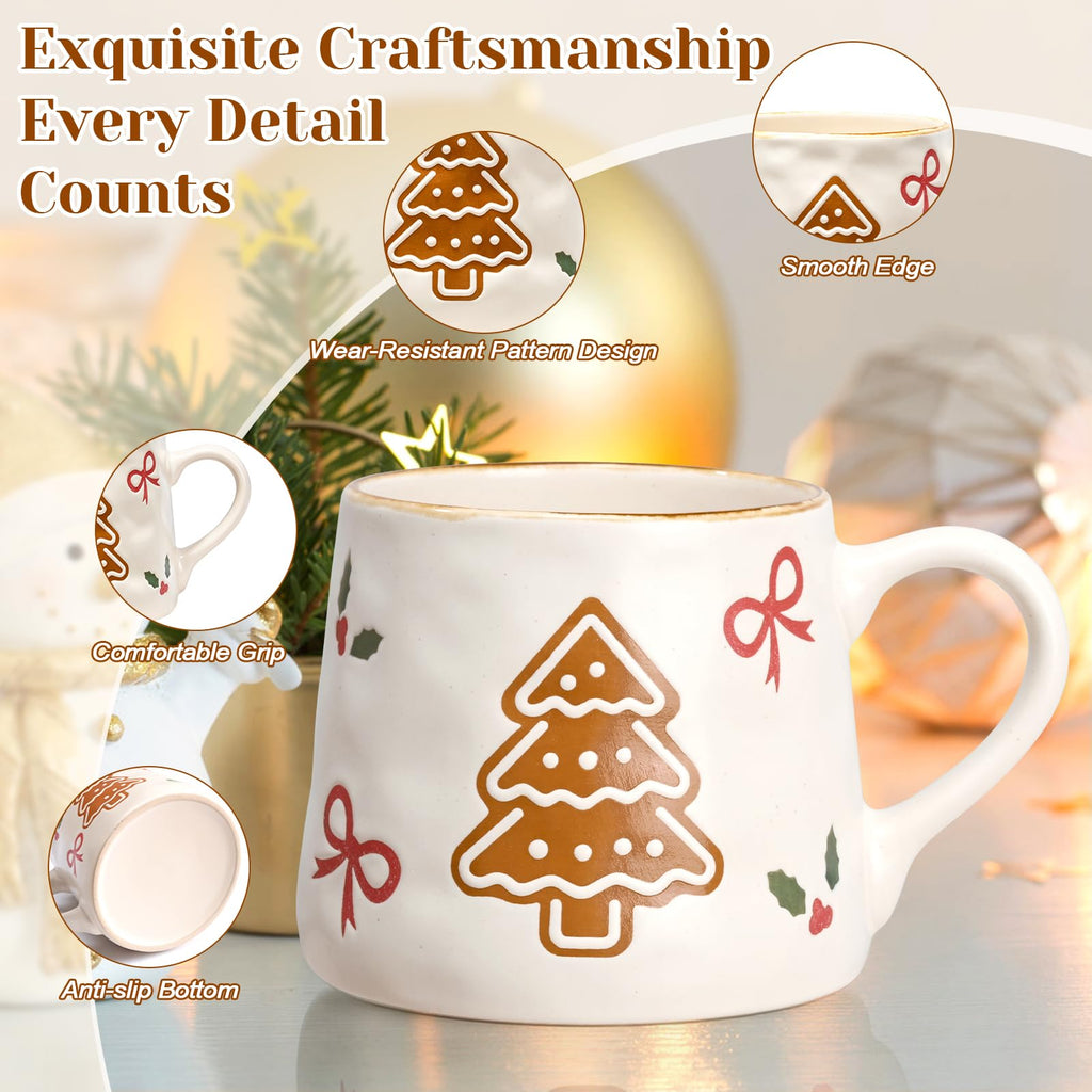 4Pcs Christmas Mugs, 14oz Ceramic Gingerbread Coffee Gift Set