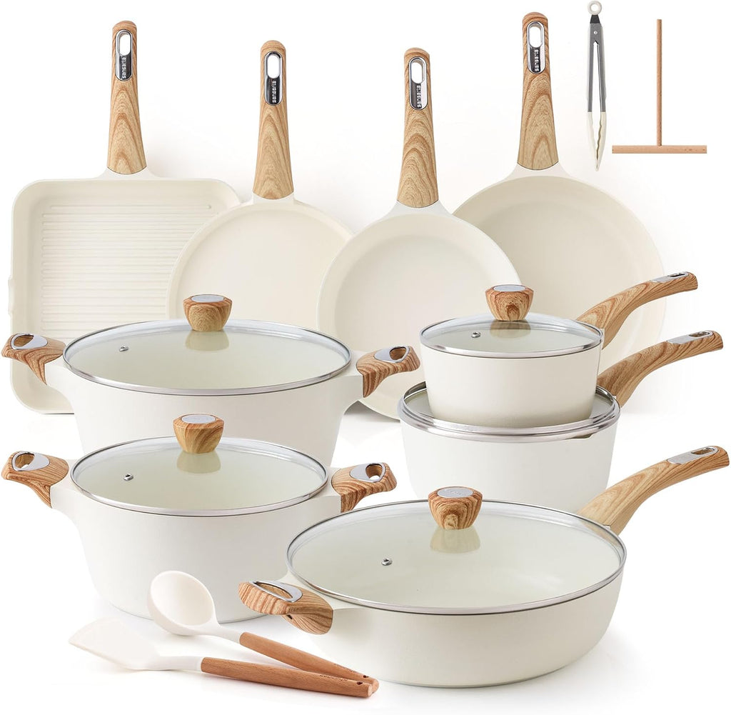 Ceramic Cookware Sets, Pots and Pans Set Non stick, Non toxic Healthy Induction Cookware, 26 Pcs Nonstick Kitchen