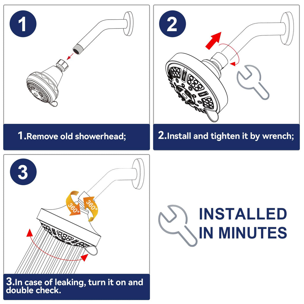 Upgraded 9 Settings High Pressure Shower Head, NBC News Recommended Brand Fixed Showerhead Adjustable Bathroom