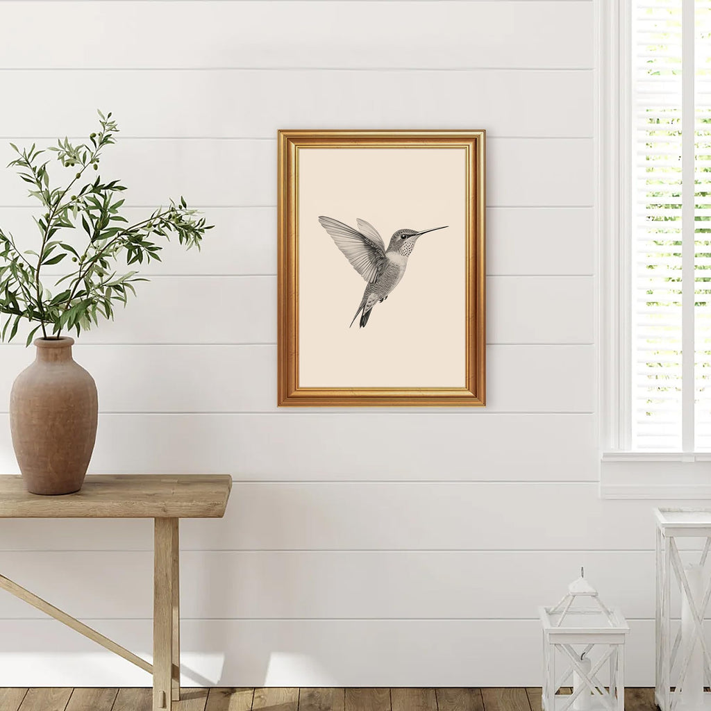 Hummingbird Illustration Wall Art, Gold-Tone Frame, 12 x 16 Inches