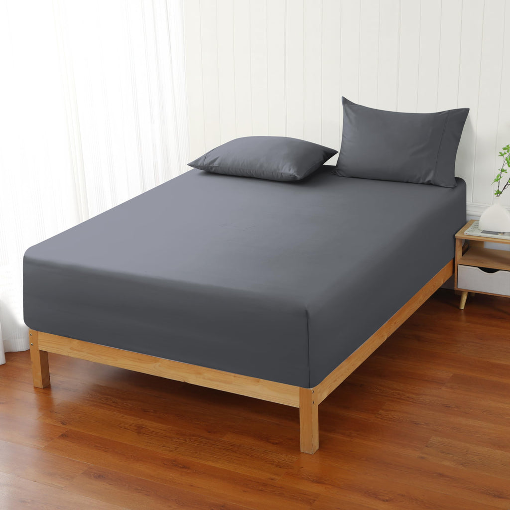 600 Thread Count Fitted Sheet Full Size, 100% Egyptian Cotton, 3-Piece Set (1 Fitted Sheet, 2 Pillowcases), Sateen