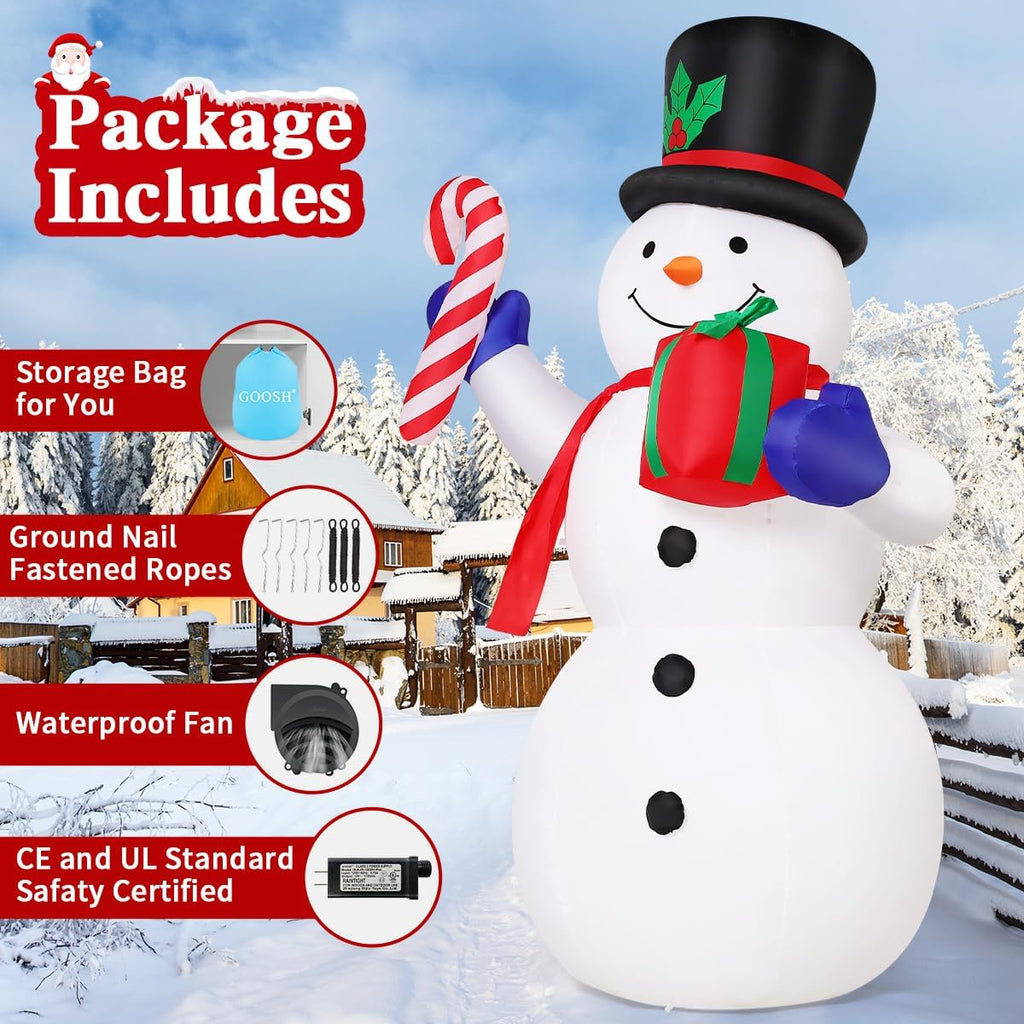 8 FT Christmas Inflatables Snowman and Gift Box with Built-in Music & 360° Rotation Colorful Projector LED Light