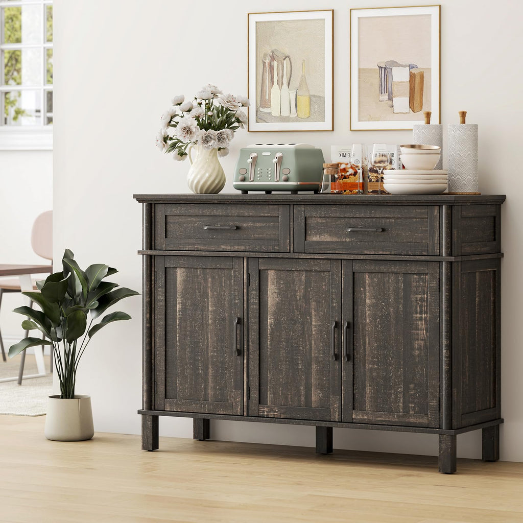 48 Inch Buffet Cabinet with Storage, Rustic Brown