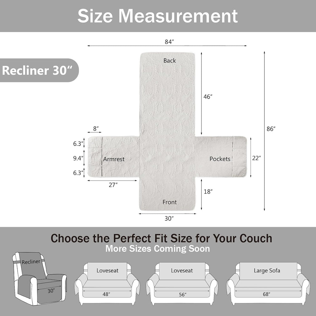 Quilted Recliner Chair Covers, Soft Lazy Boy Chair Covers, Water-Repellent Large Recliner Covers, Pet Friendly Chair