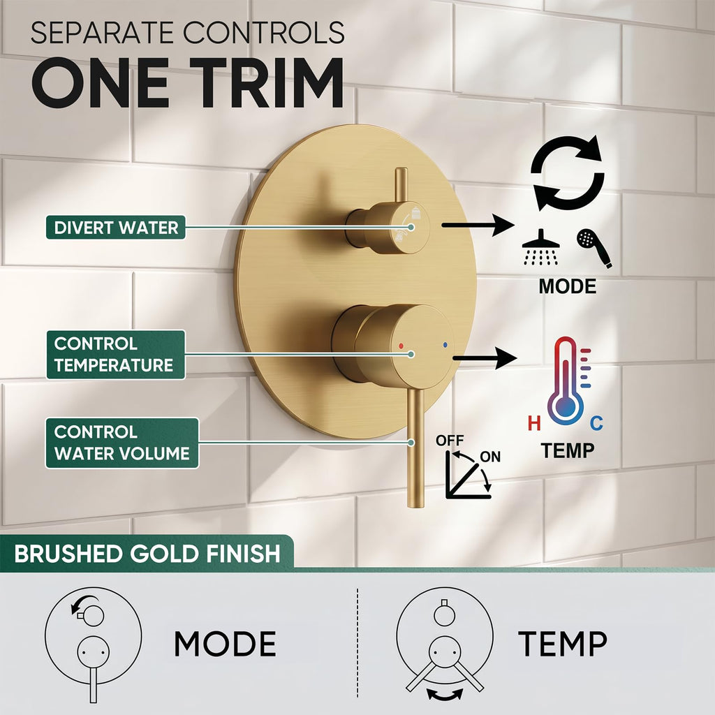 Brushed Gold Rain Shower Head Shower Faucet System Fixture Set