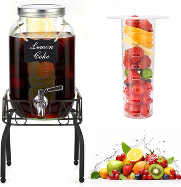 For Parties, Beverage Dispenser with Stand, Ice Cylinder and Stainless Steel Spigot 100% Leakproof, Beverage - Set of 2