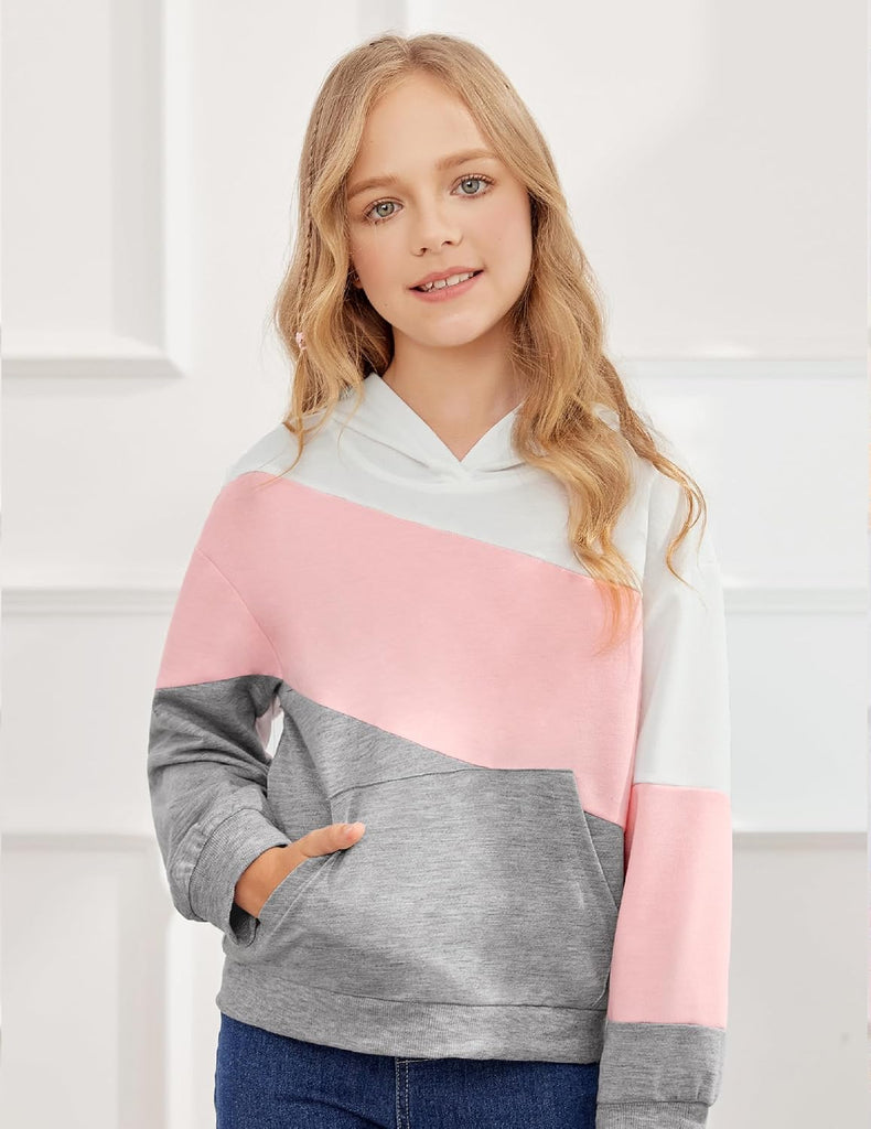 Girls Color Block Hoodies Hooded Sweatshirts Colorblock Sweatshirt