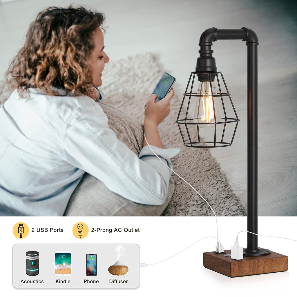 Industrial Touch Control Table Lamp with Metal Cage Shade, Desk Lamps
