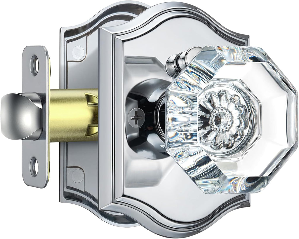 Chrome Crystal Door Knob Interior, Privacy Glass Door Knob, 1Pack