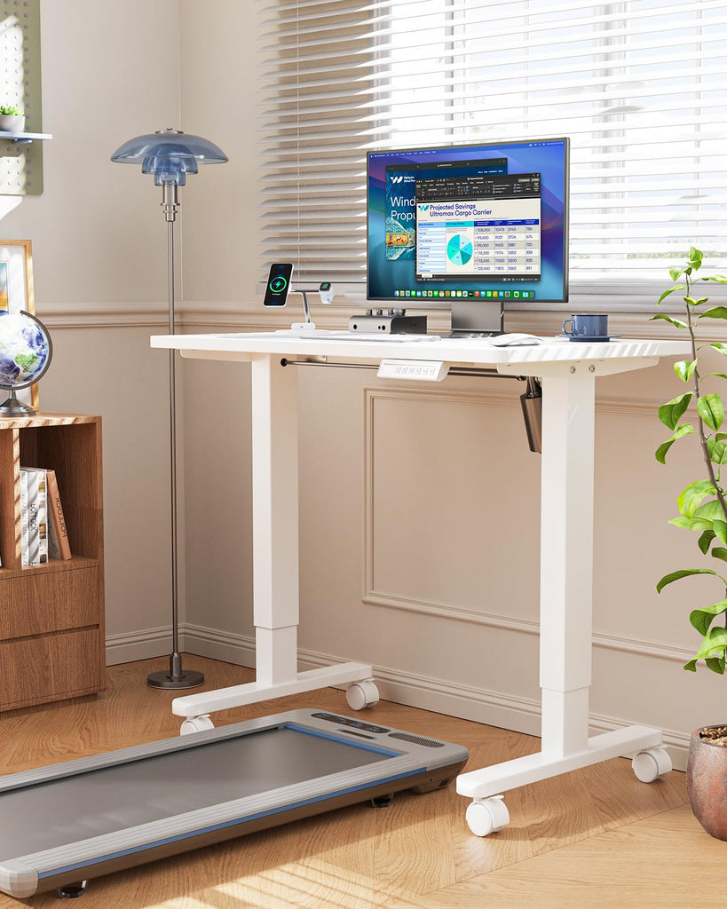 Electric Small Standing Desk, Whole Piece Desktop, Adjustable Height Computer Desk, 4 Height Memory Settings, Sit