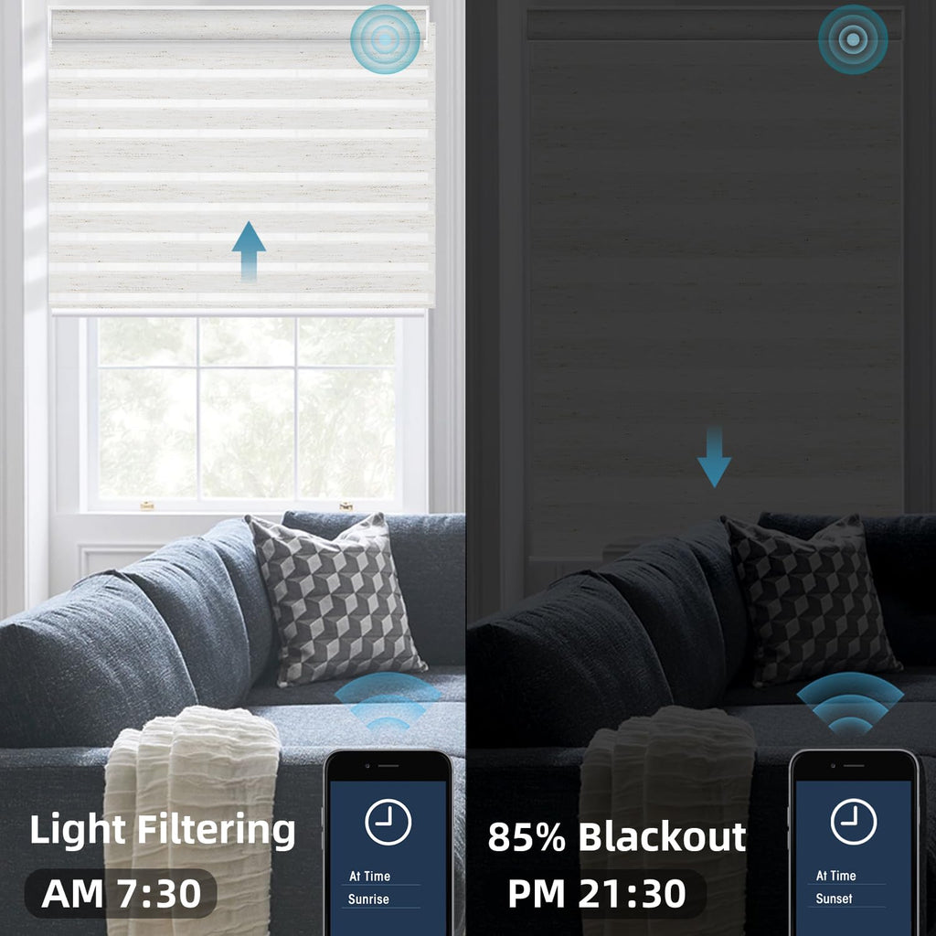 Motorized Zebra Shades Work with HomeKit, Alexa, Google Home, 85% Blackout Light Filtering Day Night Sheer Blinds