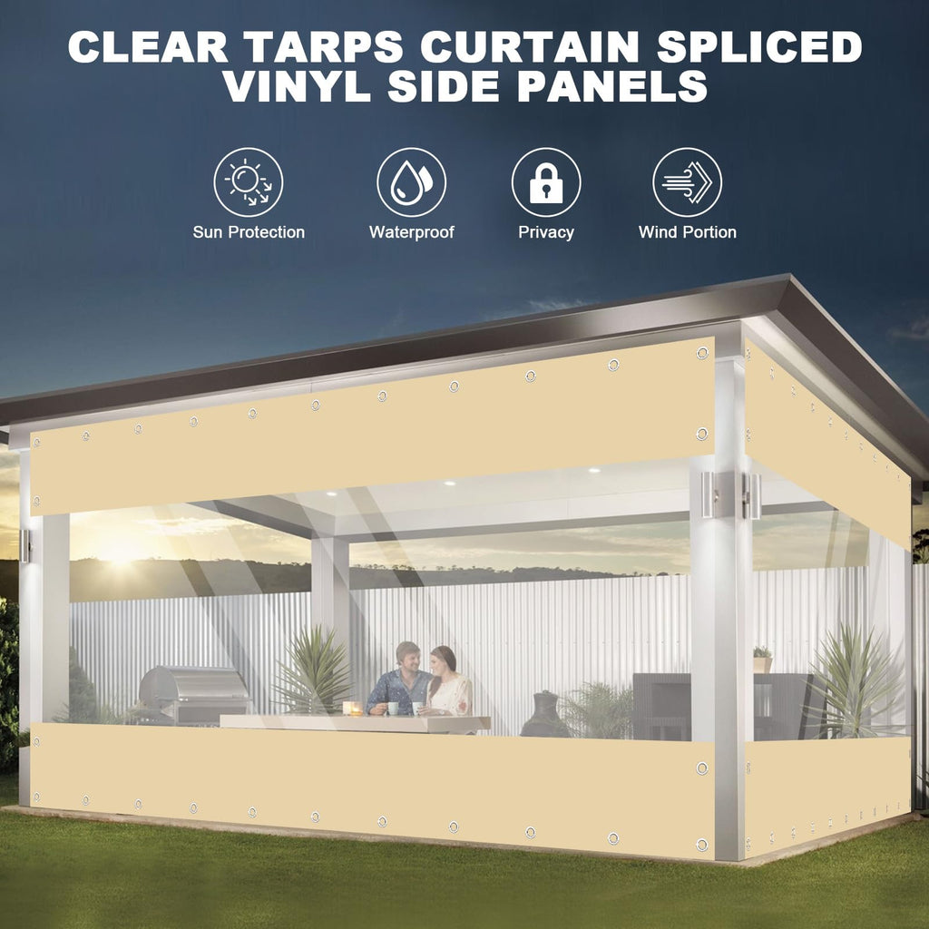 Clear Vinyl Curtains Enclosure, 23oz Heavy Duty Waterproof Anti-UV and Tear-Resistant Tarpaulin with Grommets