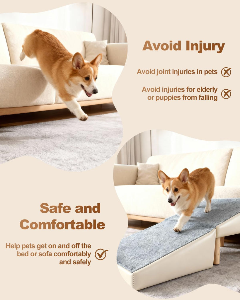 Ottoman Dog Ramp for Couch Sofa & Low Bed, 15.7" W 2-in-1 Pet Steps