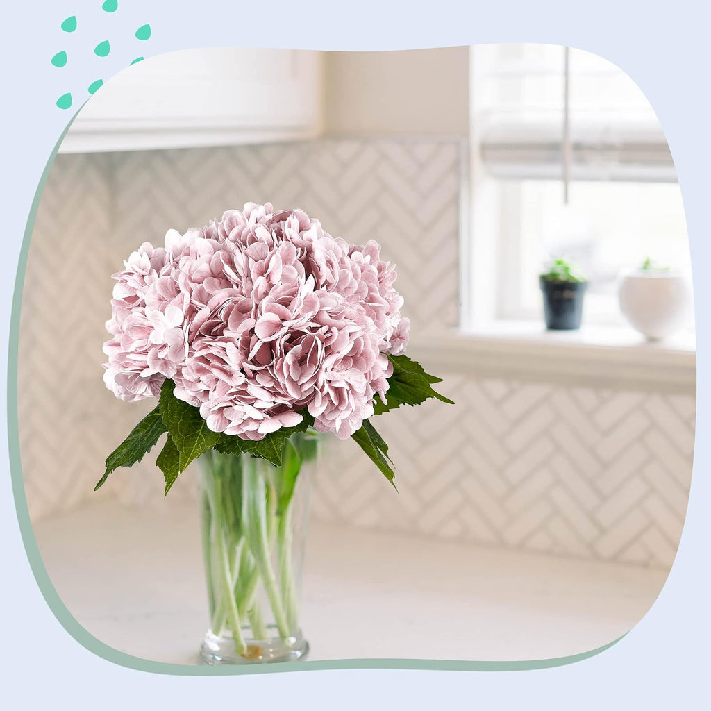 21In Pink Artificial Hydrangea Flowers with Stems - Set of 5