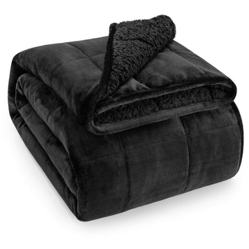 Weighted Blanket for Adult 15lbs Sherpa Fleece Queen 60"x80" Black