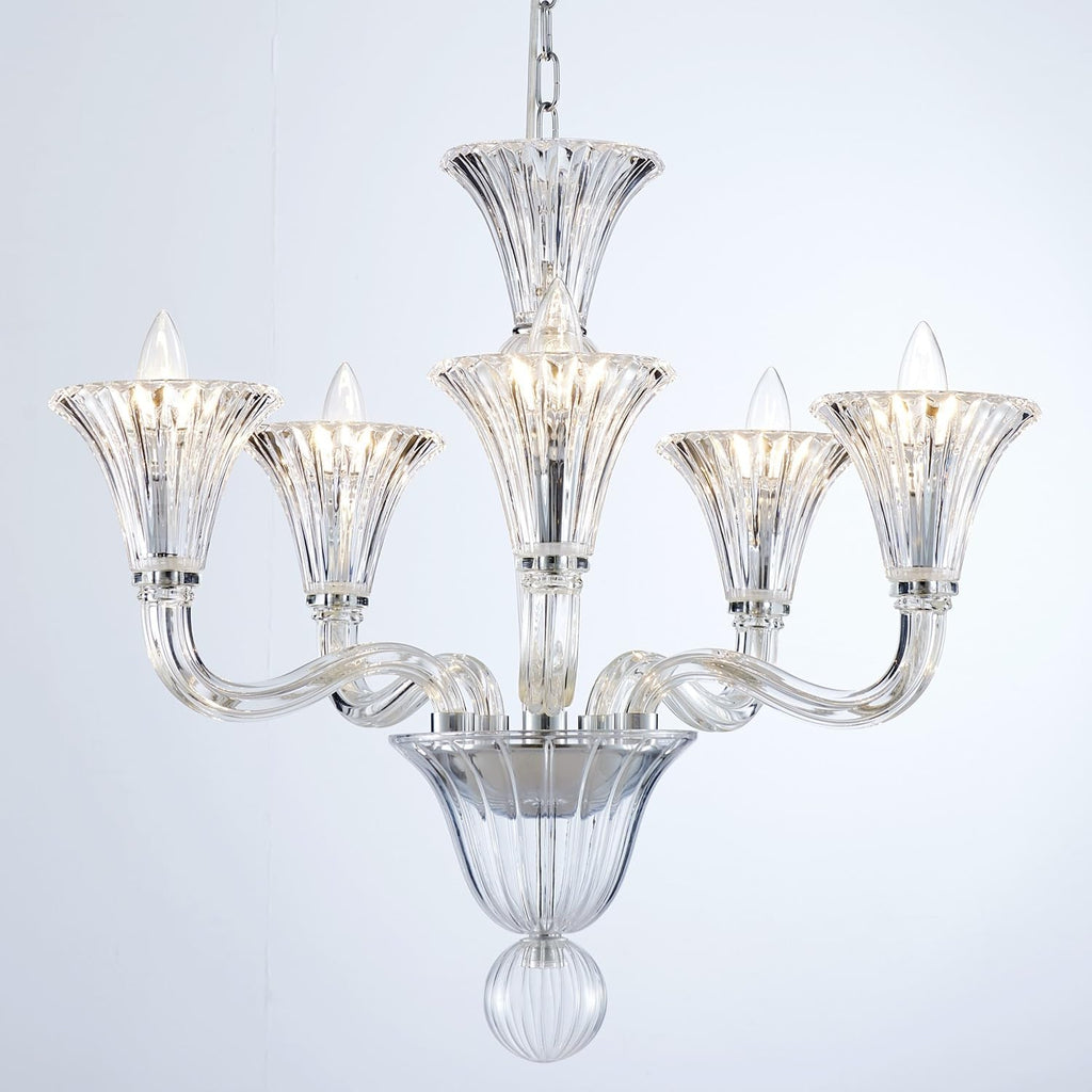 5 Light Crystal Chandelier, Modern Dining Room Light Fixture, Clear Crystal Pendant Light for Bathroom Bedroom Livingroom, D19xW19xH23, E12 Socket A100-B0DSPBZZ2Q