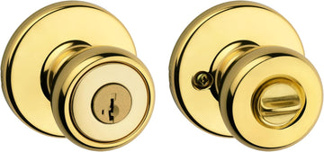 Tylo Entry Door Knob with Lock and Key, Secure Keyed Handle Exterior, Front Entrance and Bedroom, Polished Brass