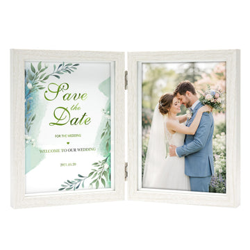 5x7 Double Picture Frame 5 by 7 White Hinged Photo Frames for Desk