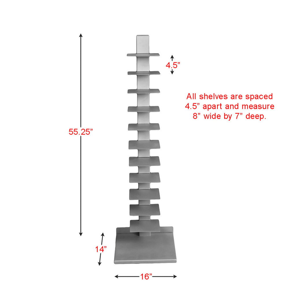 11- shelf Metal Spine Book Tower, Silver