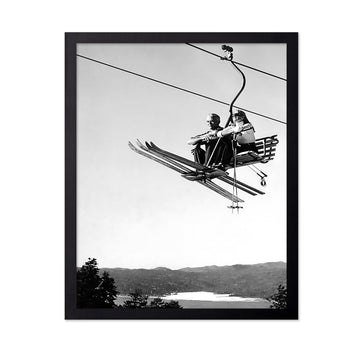 Vintage Ski Lift Poster - Ski Print - Winter Art - Sports Illustration - Black and White Design - Nature Print