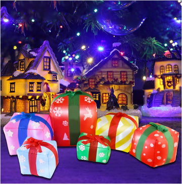 8 FT Inflatable with 6 Multicolor Gift Boxes, Christmas Blow-up Yard Decorations Build in LED for Xmas Party Indoor