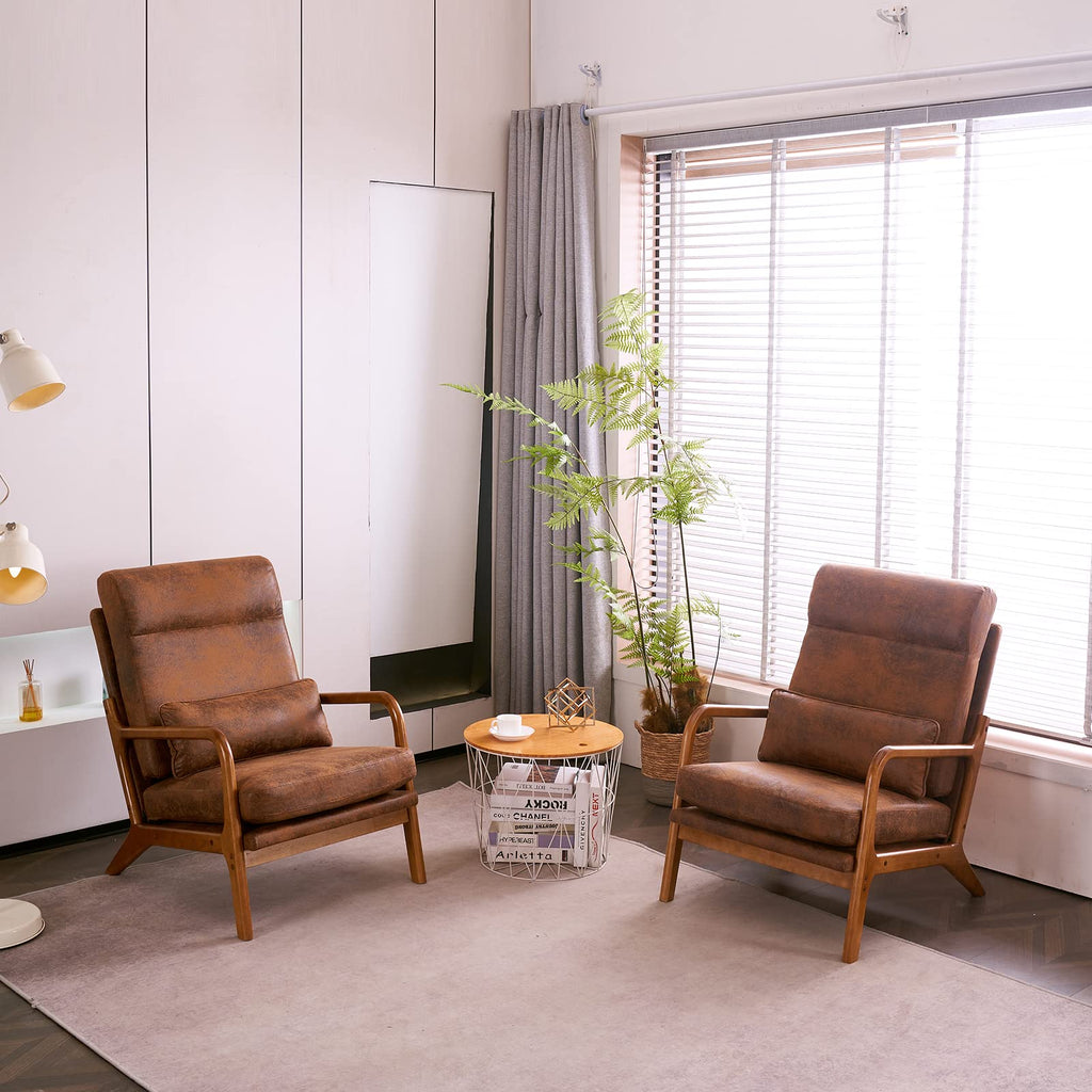 Accent Chair High Back Mid-Century Modern, Brown