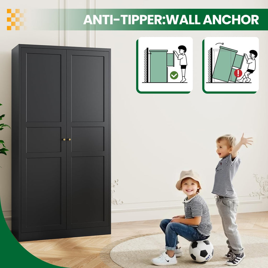 Metal Wardrobe Closet Cabinet, Armoire Wardrobe Closets Storage Cabinets with Doors and Shelves for Laundry