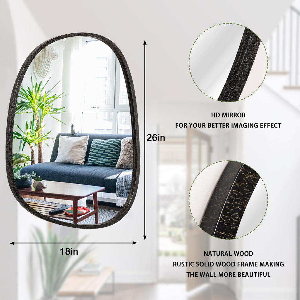 Large Asymmetrical Wall Mirror Irregular Wood Frame Mirror Modern Unique Oval Wall Mirror Decorative Vanity Bathroom