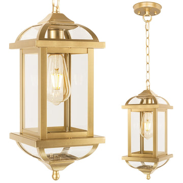 Gold Pendant Light for Porch Outdoor Hanging Light 16"
