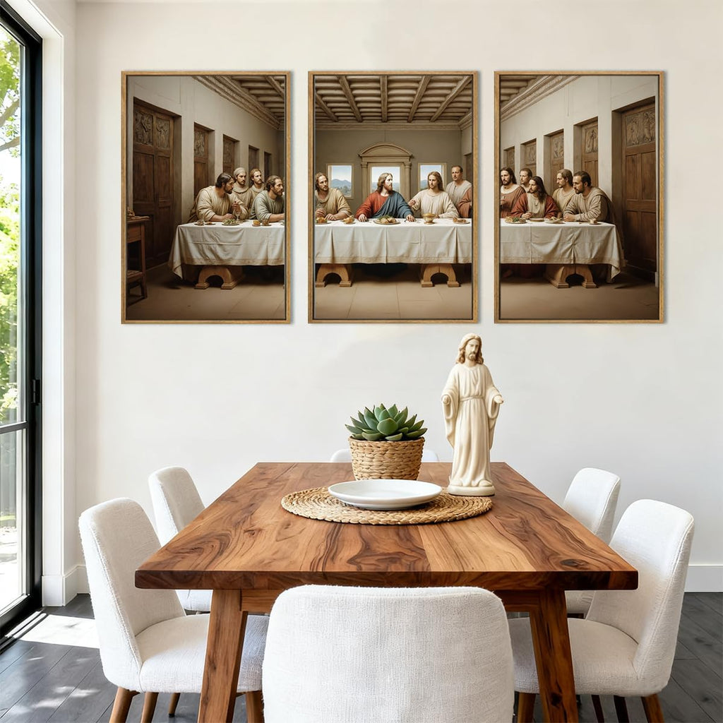 The Last Supper Canvas Wall Art Framed Christian Wall Decor 24x36 Inch Framed Jesus Religious Painting Modern Bible