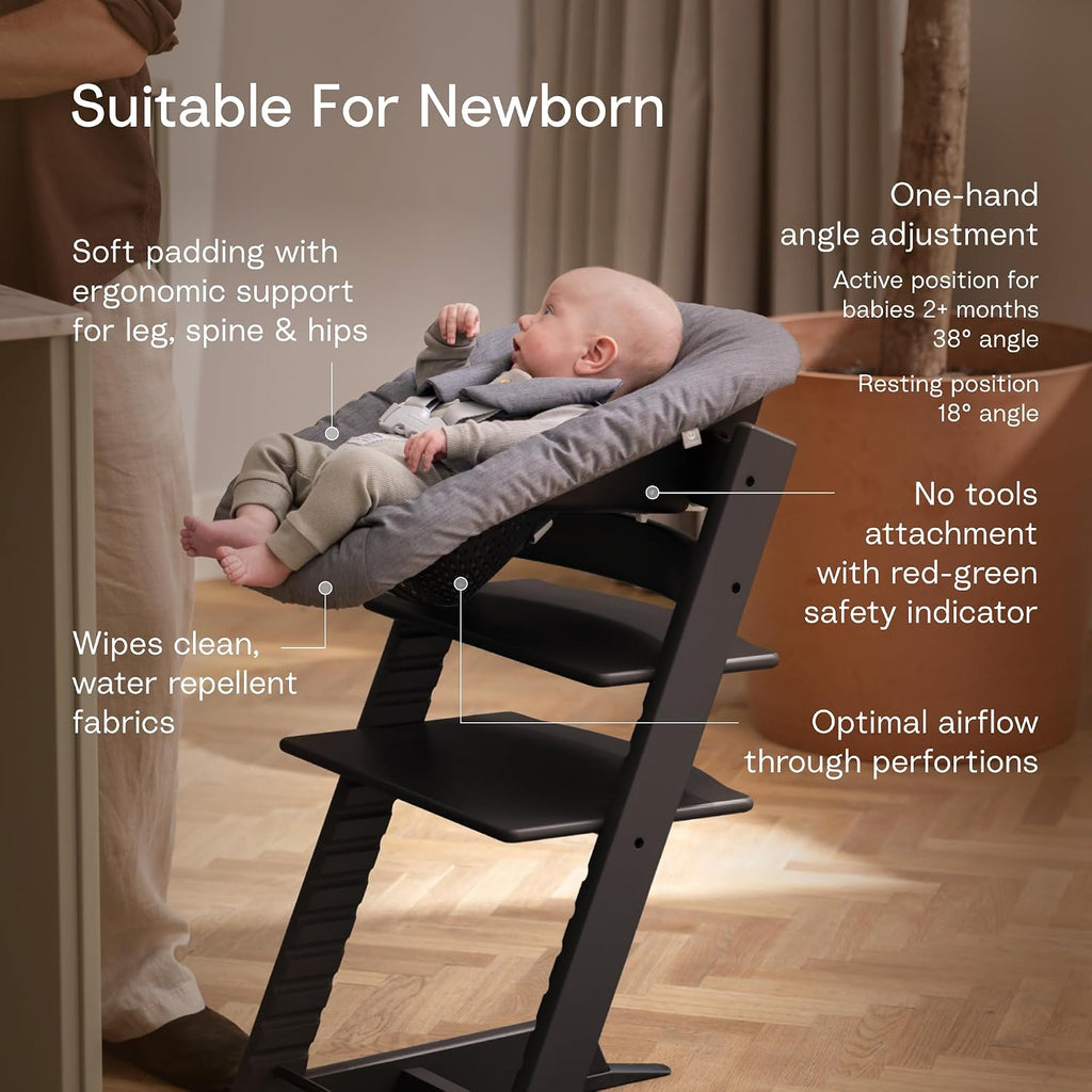 Tripp Trapp High Chair with Tray + Cushion, Natural Nordic Grey | Includes Chair, Baby Set, Removable Harness, Tray