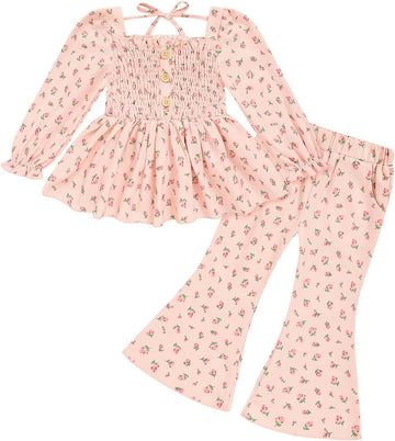 Toddler Girl Outfits Smocked Peplum Top with Kick Flare Pants