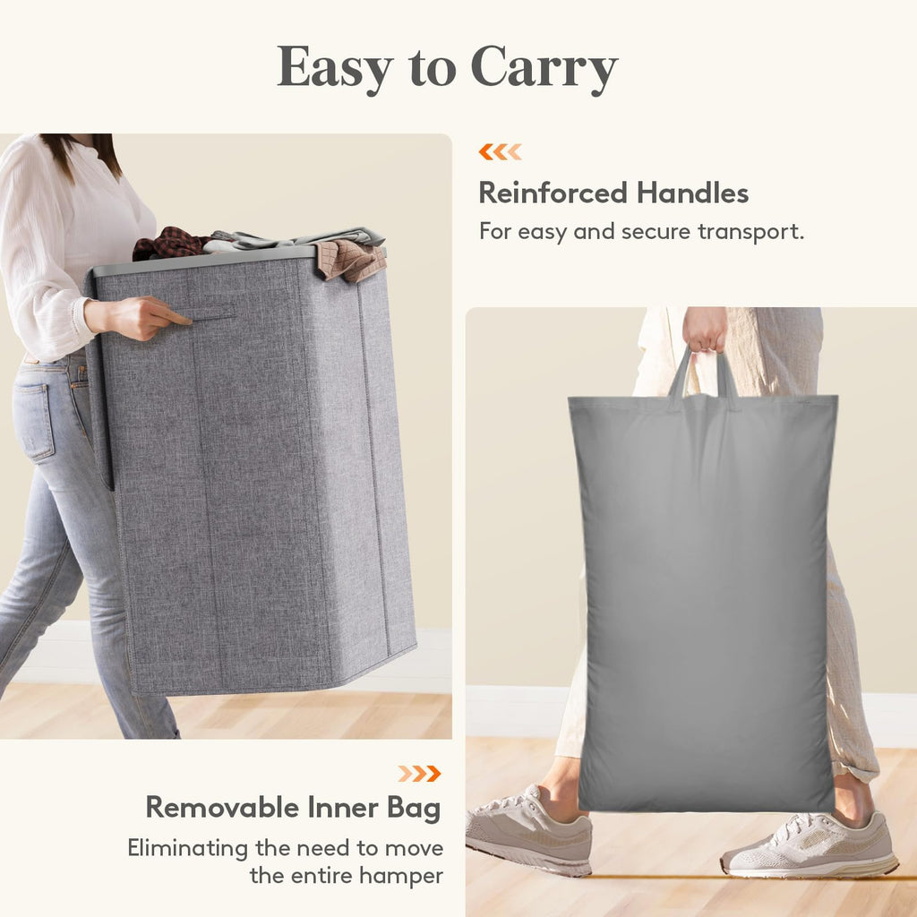 185L 3 Section Laundry Hamper with Lid, Laundry Basket, Light Gray