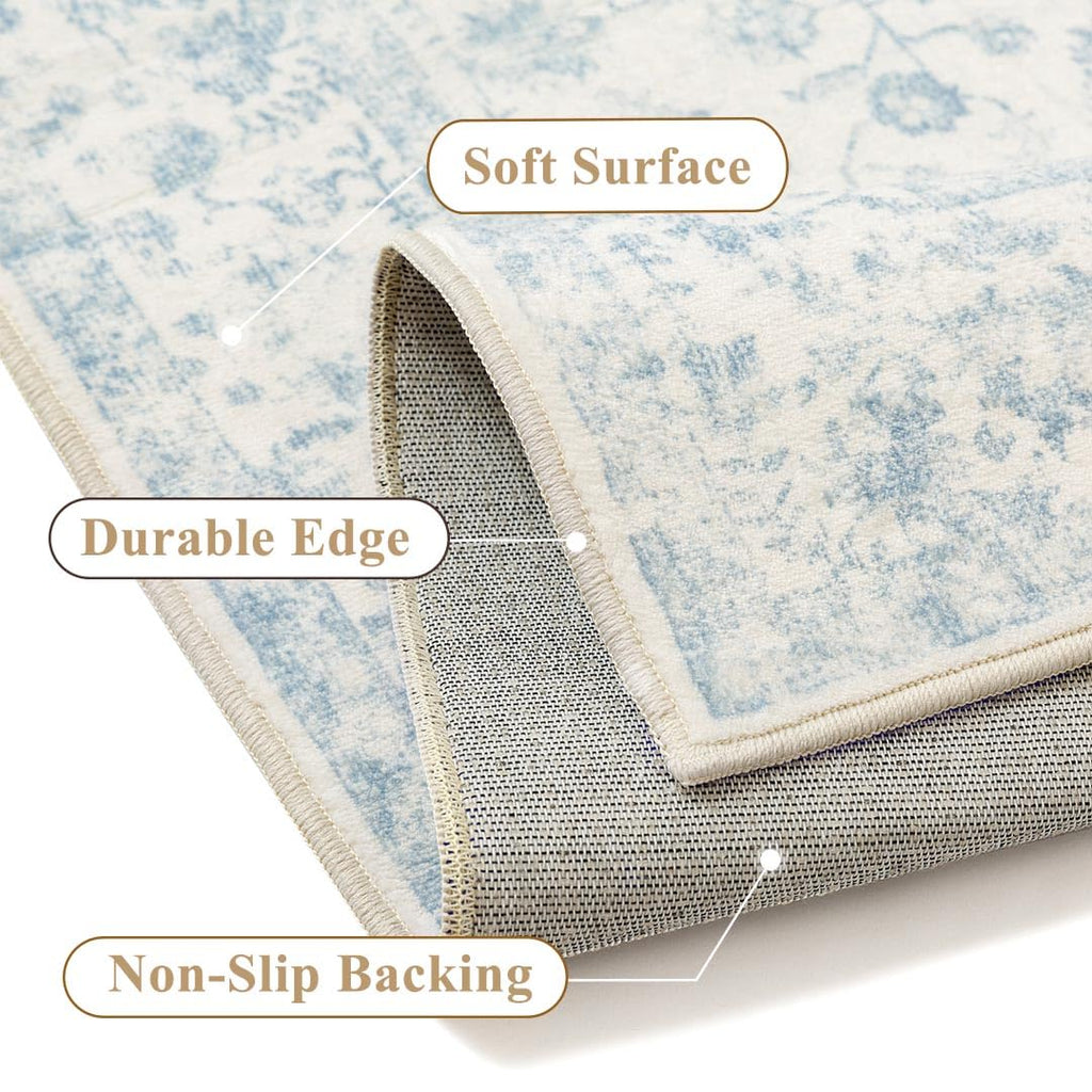 2'x6'+2'x10' Blue 2-Piece Kitchen Rug Set with Runner