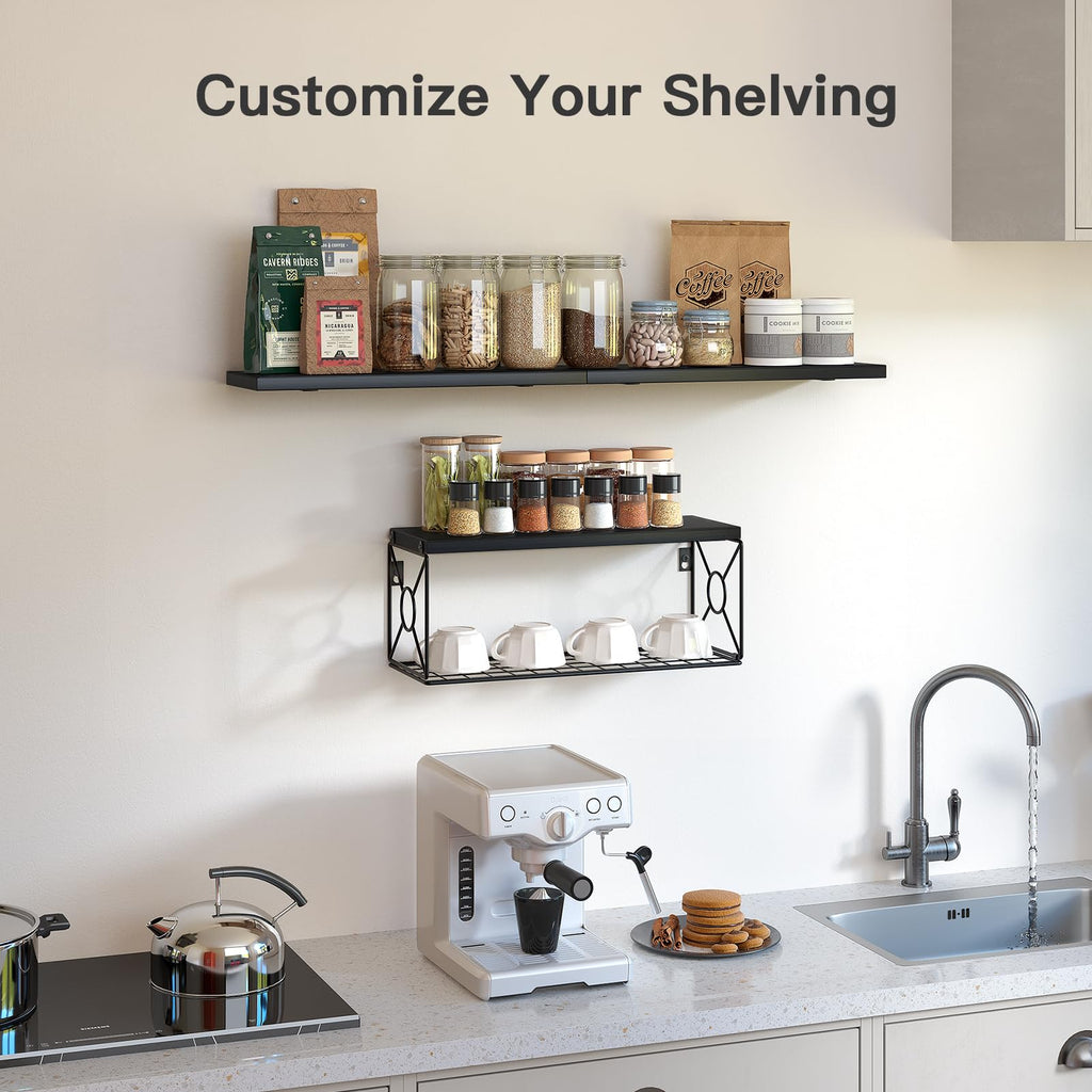 Bathroom Shelves with Storage Basket, Set of 3, Black
