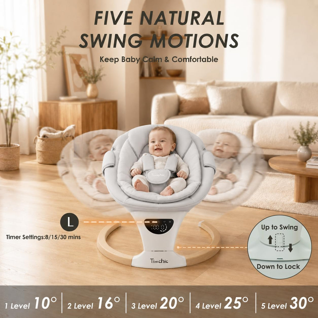 Swing with Auto-Rocking, 5 Motions & 12 Melodies,Gray