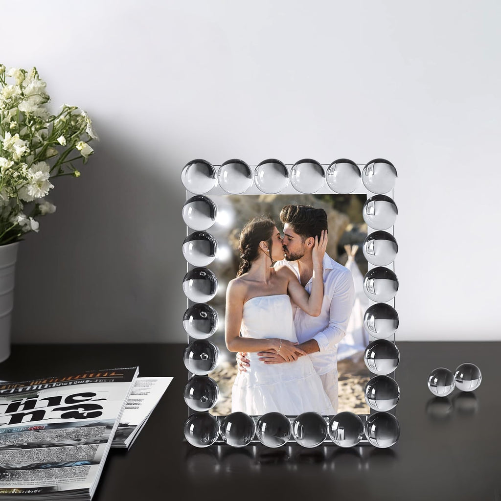 5x7 Clear Bubble Crystal Picture Frame, with 24 Clear Balls, Crystal Standing Photo Frame, Exquisite Desk Craft, Vertical