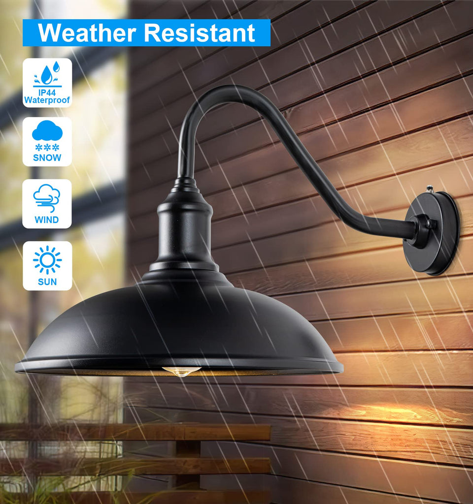 15" Large Barn Light- Dusk to Dawn Outdoor Gooseneck Industrial Light Waterproof Exteior Wall Mount is Ideal for