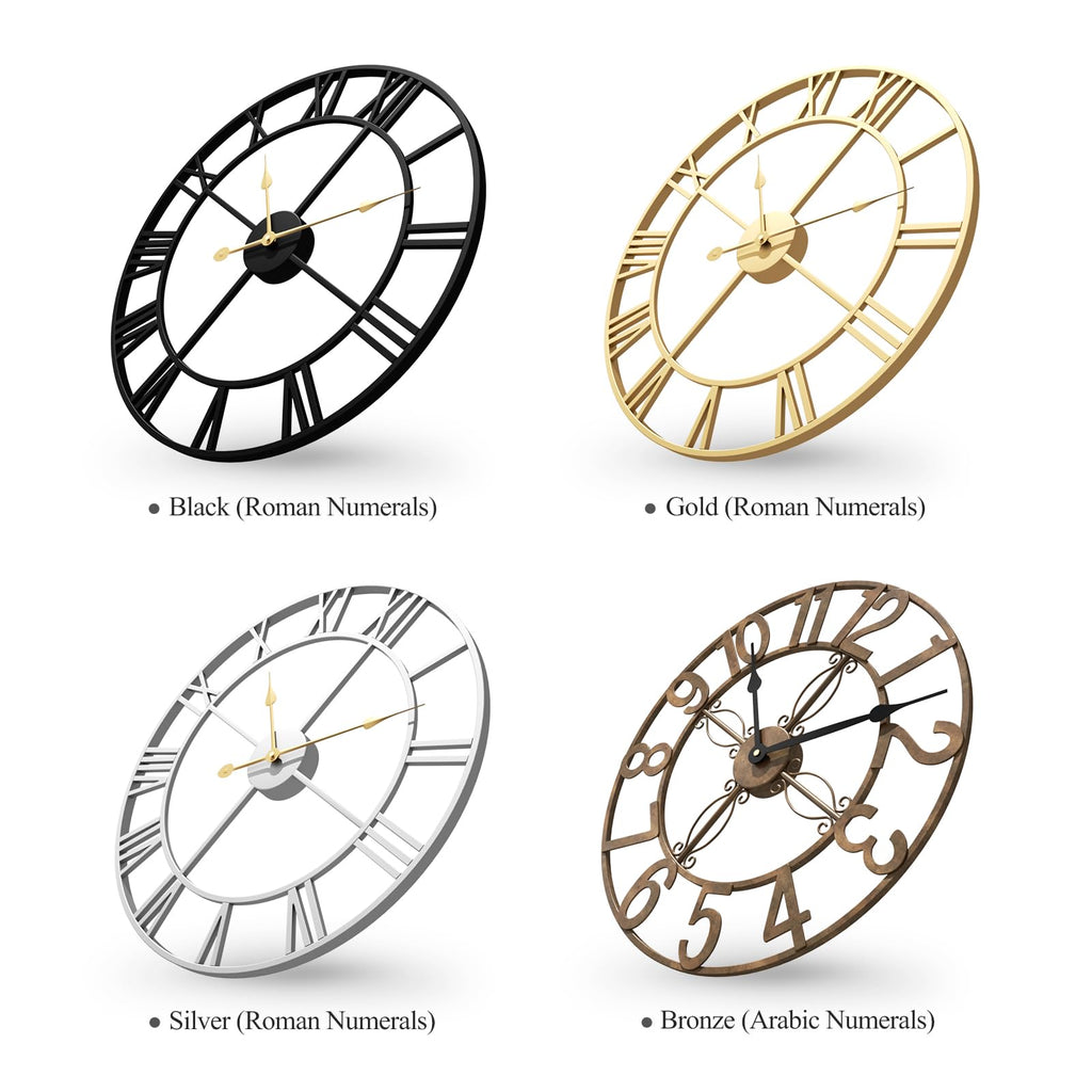 Large Wall Clock Decor 30 Inch Black Metal Clocks
