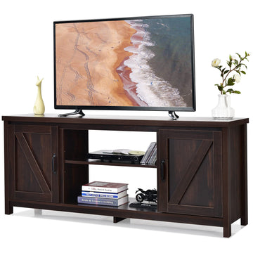 Barn Door TV Stand, TV Console Table for TVs up to 65 Inch, Media Entertainment Center with 2 Cabinets & Adjustable