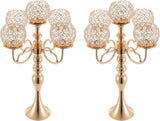 2 Pcs 5 Arms Candelabra Centerpieces with Crystal Pendant, 21.5 inch Tall Crystal Candle Holder Branch Shaped Wax