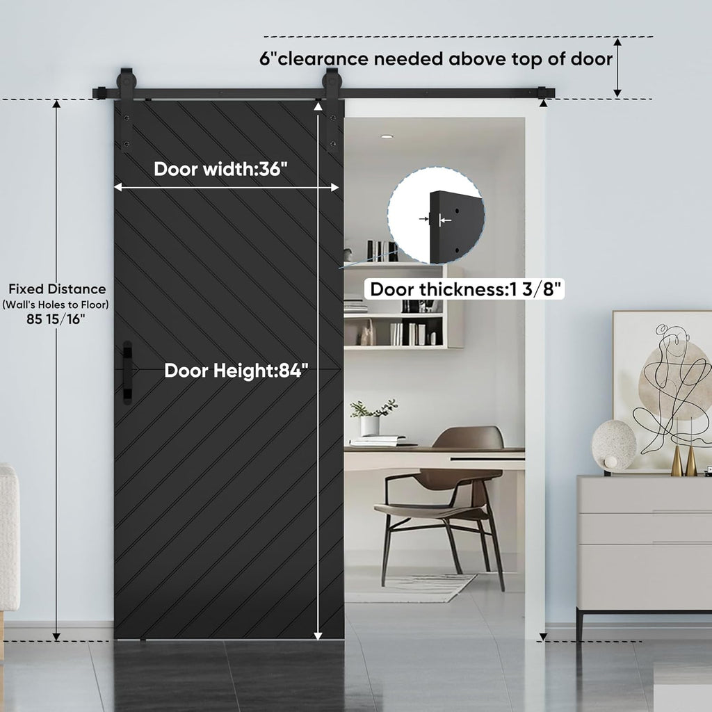 36 in. x 84 in. Sliding Barn Door Modern Door with 6FT Hardware Kit Icluded, Hollow-core Chevron Int