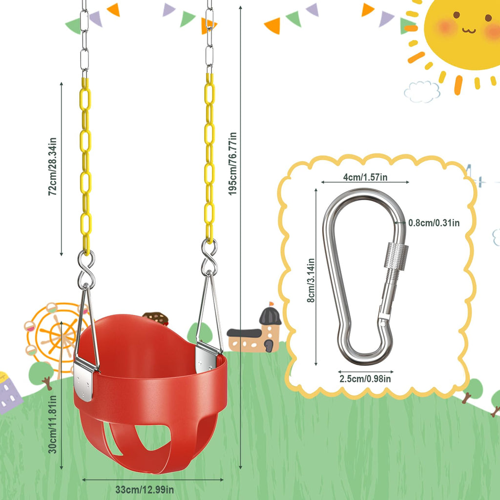 High Back Full Bucket Toddler Swing Seat with Coated Chains, Red