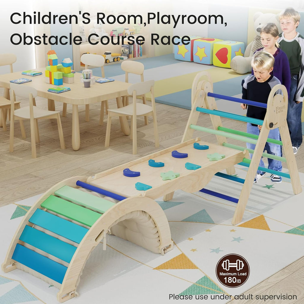 Triangle Set with Cushion, Montessori Climbing Set, Indoor Climb Toys, Indoor Playground Jungle Gyms, 9 Combinations