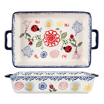 Vintage Style Flower and Butterfly Ladybug Pattern Bakeware Ceramic Casserole Dish Baking Pan Lasagna Pans Baking