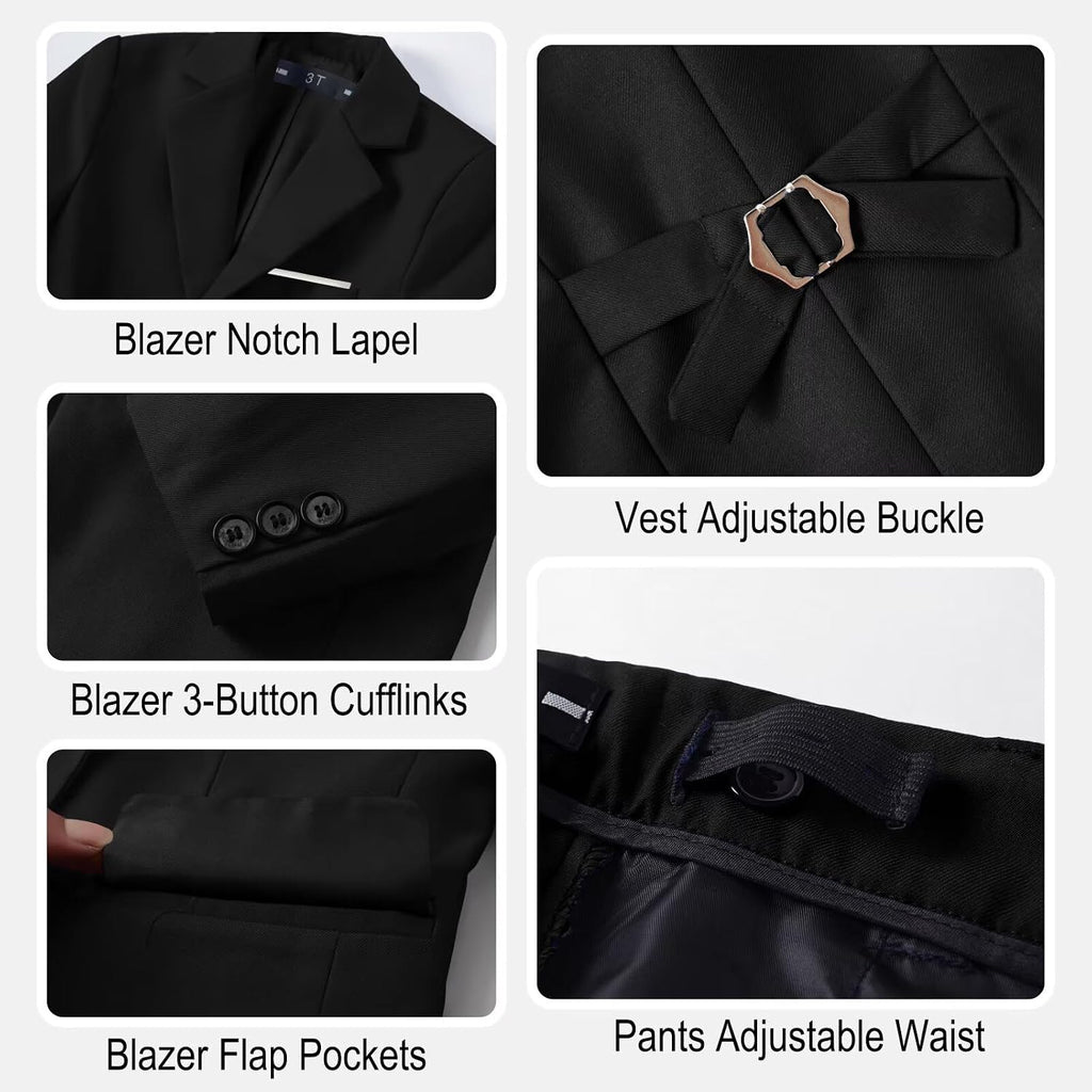 Boy's Suit Formal Slim Fit 5 Pieces Toddler Suit Set Wedding Outfit