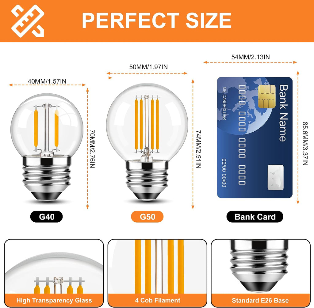 Dimmable E26 G16.5 LED Edison Globe Light Bulb 4W Equivalent 40 Watt